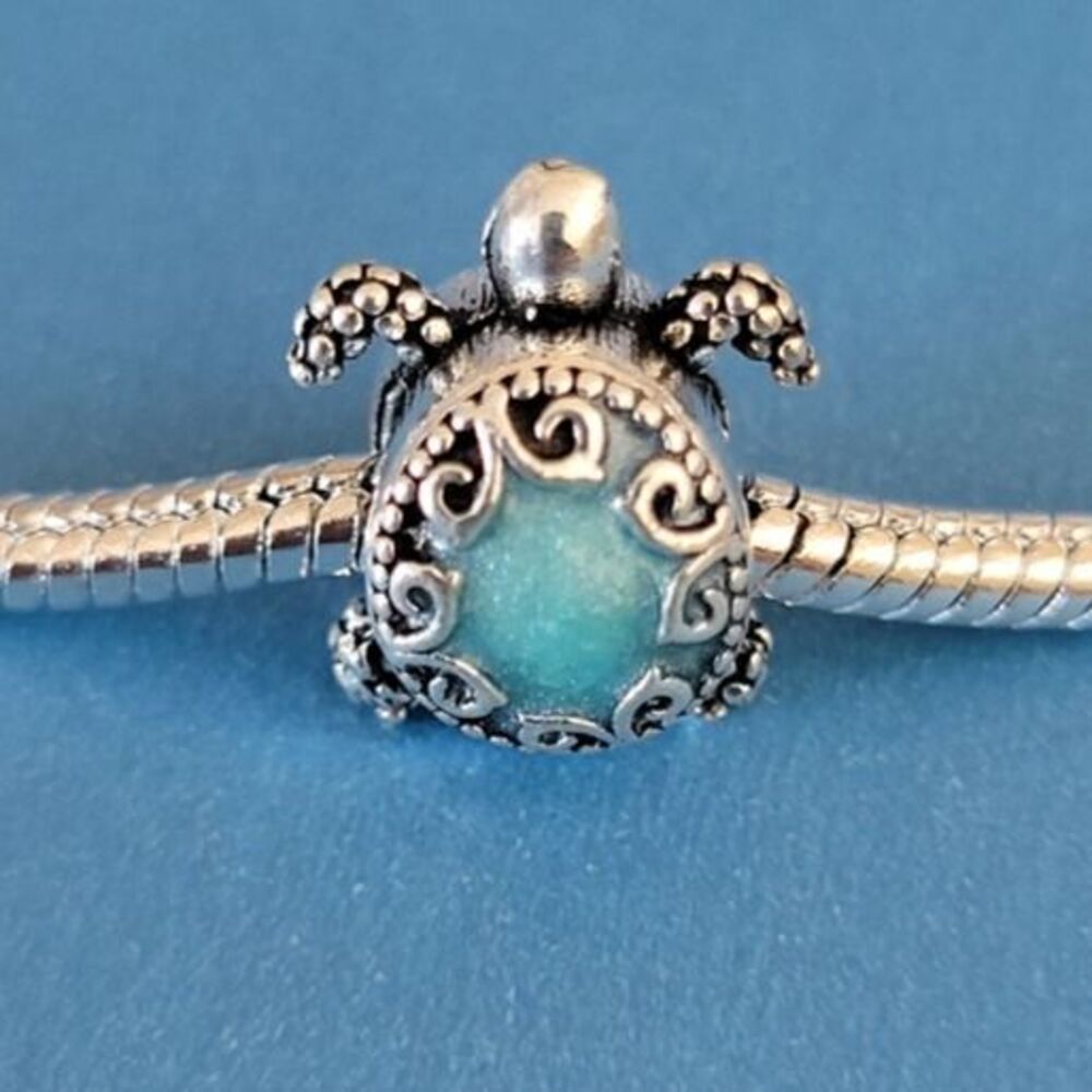 New! For Pandora Charm Bracelet Individual Charms - Turtle Blue And Silver Color